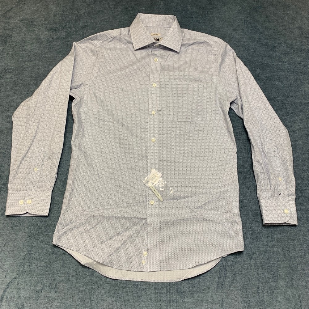 Joseph Abboud Wearhouse Dress Shirt Mens 15 32/33 White Blue Geometric Classic